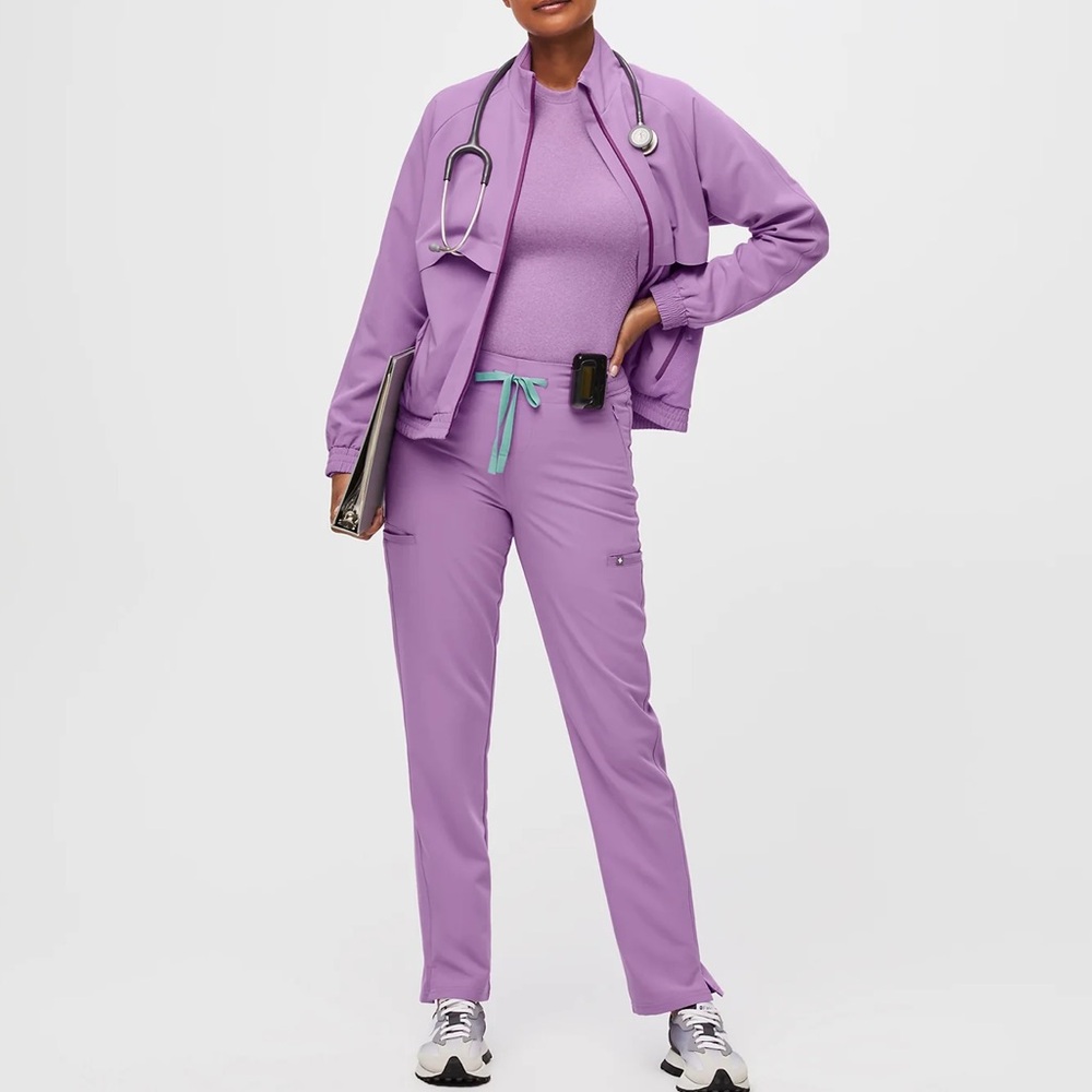 Figs Lavender Straight Leg Scrub Pants with Teal Drawstring